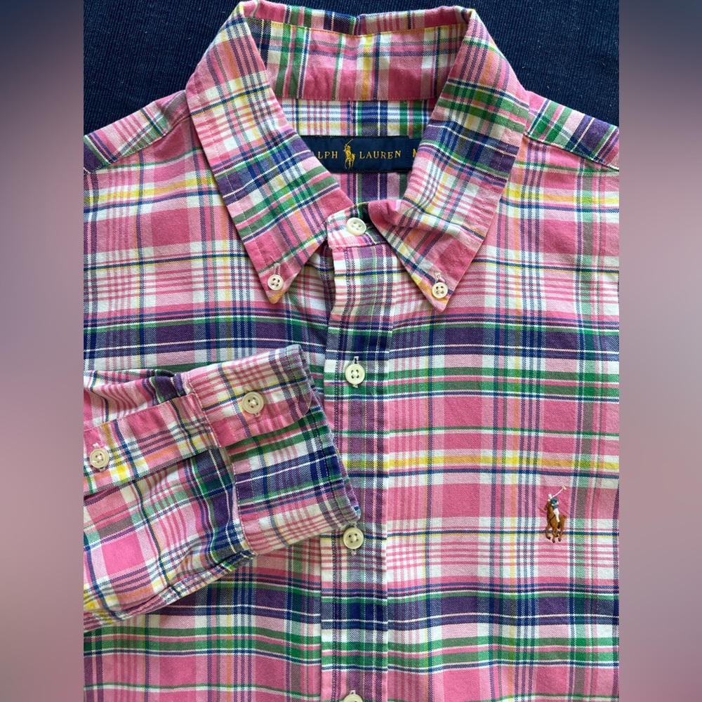 Ralph Lauren Polo Pink Plaid Long Sleeved Button Up Shirt Size Medium - Picture 1 of 11